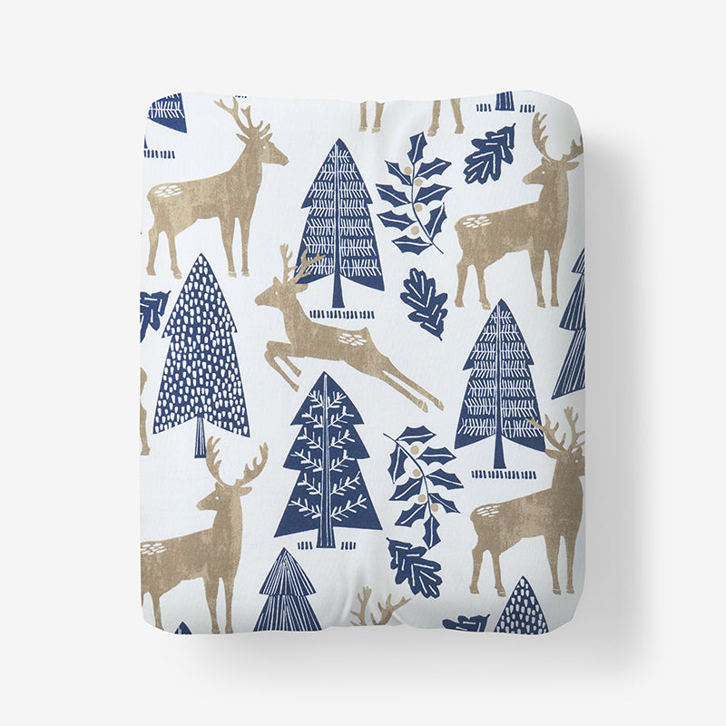 Holiday Print Classic Ultra-Cozy Cotton Flannel Fitted Bed Sheet - Deer Path, Twin XL,Deer Path