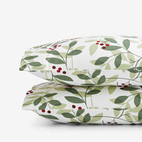Holiday Print Classic Ultra-Cozy Cotton Flannel Pillowcase Set - Berries and Leaves, Standard,Berries and Leaves