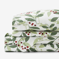 Holiday Print Classic Ultra-Cozy Cotton Flannel Bed Sheet Set - Berries and Leaves, Twin XL,Berries and Leaves