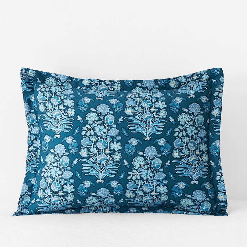 Nawab Floral Premium Smooth Sateen Reversible Sham - Blue Multi, Standard,Blue Multi