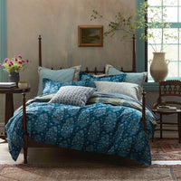 Nawab Floral Premium Smooth Sateen Reversible Sham - Blue Multi, Standard,Blue Multi