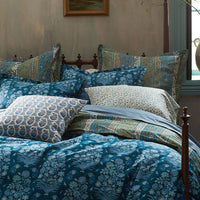 Nawab Floral Premium Smooth Sateen Reversible Sham - Blue Multi, Standard,Blue Multi