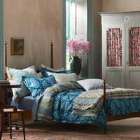 Nawab Floral Premium Smooth Sateen Reversible Sham - Blue Multi, Standard,Blue Multi