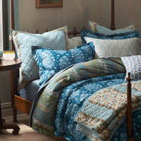 Nawab Floral Premium Smooth Sateen Reversible Sham - Blue Multi, Standard,Blue Multi