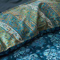 Nawab Floral Premium Smooth Sateen Reversible Sham - Blue Multi, Standard,Blue Multi