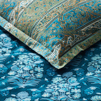 Nawab Floral Premium Smooth Sateen Reversible Sham - Blue Multi, Standard,Blue Multi