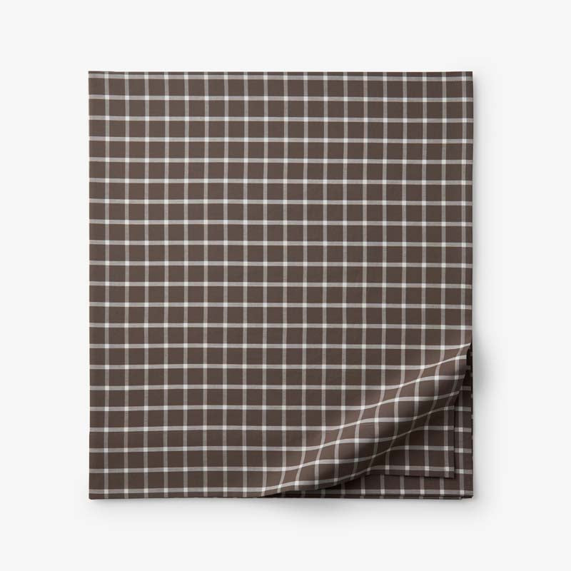 Classic Stripes and Plaids Cool Yarn-Dyed Cotton Percale Flat Bed Sheet - Windowpane Brown, Twin/Twin XL,Windowpane Brown