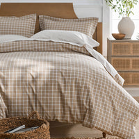 Classic Stripes and Plaids Cool Yarn-Dyed Cotton Percale Flat Bed Sheet - Windowpane Tan, Twin/Twin XL,Windowpane Tan