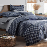 Classic Stripes and Plaids Cool Yarn-Dyed Cotton Percale Flat Bed Sheet - Windowpane Blue, Twin/Twin XL,Windowpane Blue