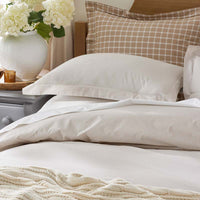 Classic Stripes and Plaids Cool Yarn-Dyed Cotton Percale Flat Bed Sheet - Stripe Tan, Twin/Twin XL,Stripe Tan