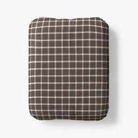 Classic Stripes and Plaids Cool Yarn-Dyed Cotton Percale Fitted Bed Sheet - Windowpane Brown, Twin XL,Windowpane Brown