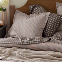 Classic Stripes and Plaids Cool Yarn-Dyed Cotton Percale Fitted Bed Sheet - Windowpane Brown, Twin XL,Windowpane Brown