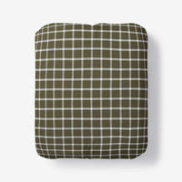 Classic Stripes and Plaids Cool Yarn-Dyed Cotton Percale Fitted Bed Sheet - Windowpane Green, Twin XL,Windowpane Green