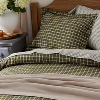 Classic Stripes and Plaids Cool Yarn-Dyed Cotton Percale Fitted Bed Sheet - Windowpane Green, Twin XL,Windowpane Green