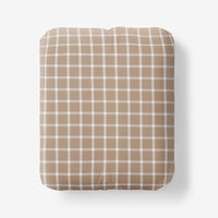 Classic Stripes and Plaids Cool Yarn-Dyed Cotton Percale Fitted Bed Sheet - Windowpane Tan, Twin XL,Windowpane Tan