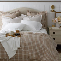Classic Stripes and Plaids Cool Yarn-Dyed Cotton Percale Fitted Bed Sheet - Windowpane Tan, Twin XL,Windowpane Tan