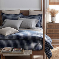 Classic Stripes and Plaids Cool Yarn-Dyed Cotton Percale Fitted Bed Sheet - Windowpane Blue, Twin XL,Windowpane Blue