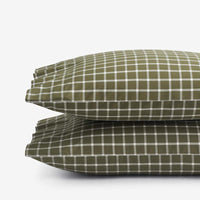 Classic Stripes and Plaids Cool Yarn-Dyed Cotton Percale Pillowcase Set - Windowpane Green, Standard,Windowpane Green