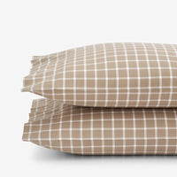 Classic Stripes and Plaids Cool Yarn-Dyed Cotton Percale Pillowcase Set - Windowpane Tan, Standard,Windowpane Tan