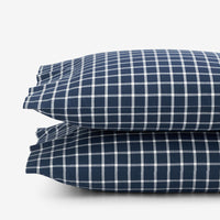 Classic Stripes and Plaids Cool Yarn-Dyed Cotton Percale Pillowcase Set - Windowpane Blue, Standard,Windowpane Blue