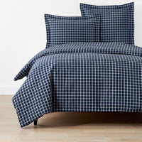 Classic Stripes and Plaids Cool Yarn-Dyed Cotton Percale Duvet Cover - Windowpane Blue, Twin/Twin XL,Windowpane Blue