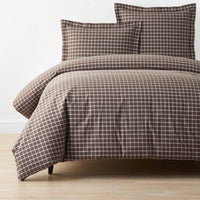 Classic Stripes and Plaids Cool Yarn-Dyed Cotton Percale Duvet Cover - Windowpane Brown, Full/Queen,Windowpane Brown