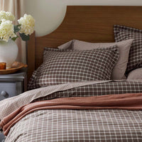 Classic Stripes and Plaids Cool Yarn-Dyed Cotton Percale Duvet Cover - Windowpane Brown, Full/Queen,Windowpane Brown