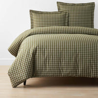 Classic Stripes and Plaids Cool Yarn-Dyed Cotton Percale Duvet Cover - Windowpane Green, Full/Queen,Windowpane Green