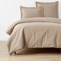 Mini-Check, Windowpane & Stripe Classic Cool Yarn-Dyed Cotton Percale Duvet Cover - Windowpane Taupe, Twin XL,Windowpane Taupe
