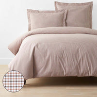 Classic Stripes and Plaids Cool Yarn-Dyed Cotton Percale Duvet Cover - Mini Check Brown, Full/Queen,Mini Check Brown