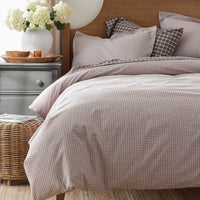 Classic Stripes and Plaids Cool Yarn-Dyed Cotton Percale Duvet Cover - Mini Check Brown, Full/Queen,Mini Check Brown