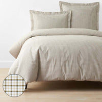 Classic Stripes and Plaids Cool Yarn-Dyed Cotton Percale Duvet Cover - Mini Check Green, Twin/Twin XL,Mini Check Green