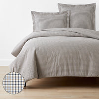 Classic Stripes and Plaids Cool Yarn-Dyed Cotton Percale Duvet Cover - Mini Check Blue, Twin/Twin XL,Mini Check Blue