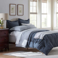 Classic Stripes and Plaids Cool Yarn-Dyed Cotton Percale Reversible Comforter - Windowpane Blue, Twin/Twin XL,Windowpane Blue