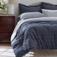 Classic Stripes and Plaids Cool Yarn-Dyed Cotton Percale Reversible Comforter - Windowpane Blue, Twin/Twin XL,Windowpane Blue