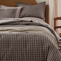 Classic Stripes and Plaids Cool Yarn-Dyed Cotton Percale Reversible Comforter - Windowpane Brown, Twin/Twin XL,Windowpane Brown