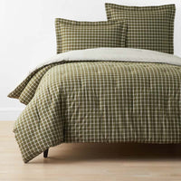 Classic Stripes and Plaids Cool Yarn-Dyed Cotton Percale Reversible Comforter - Windowpane Green, Full/Queen,Windowpane Green