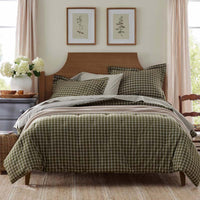 Classic Stripes and Plaids Cool Yarn-Dyed Cotton Percale Reversible Comforter - Windowpane Green, Full/Queen,Windowpane Green