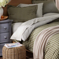 Classic Stripes and Plaids Cool Yarn-Dyed Cotton Percale Reversible Comforter - Windowpane Green, Full/Queen,Windowpane Green