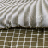 Classic Stripes and Plaids Cool Yarn-Dyed Cotton Percale Reversible Comforter - Windowpane Green, Full/Queen,Windowpane Green
