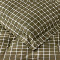Classic Stripes and Plaids Cool Yarn-Dyed Cotton Percale Reversible Comforter - Windowpane Green, Full/Queen,Windowpane Green