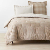 Classic Stripes and Plaids Cool Yarn-Dyed Cotton Percale Reversible Comforter - Windowpane Tan, Twin/Twin XL,Windowpane Tan