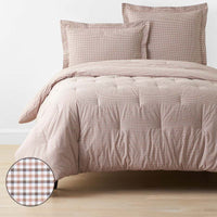Classic Stripes and Plaids Cool Yarn-Dyed Cotton Percale Comforter - Mini Check Brown, Twin/Twin XL,Mini Check Brown