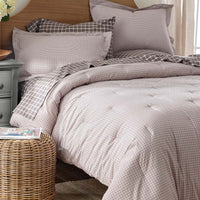 Classic Stripes and Plaids Cool Yarn-Dyed Cotton Percale Comforter - Mini Check Brown, Twin/Twin XL,Mini Check Brown