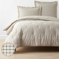 Classic Stripes and Plaids Cool Yarn-Dyed Cotton Percale Comforter - Mini Check Green, Twin/Twin XL,Mini Check Green