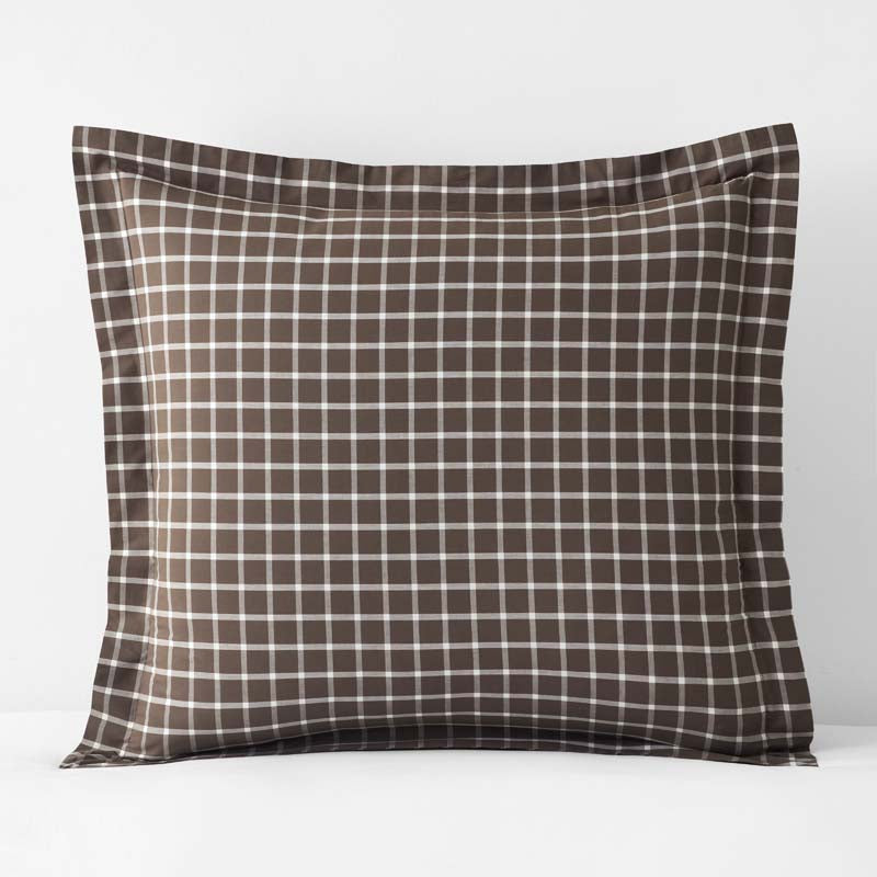 Classic Stripes and Plaids Cool Yarn-Dyed Cotton Percale Sham - Windowpane Brown, Euro,Windowpane Brown