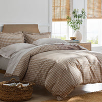 Classic Stripes and Plaids Cool Yarn-Dyed Cotton Percale Sham - Windowpane Tan, Standard,Windowpane Tan