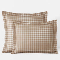 Classic Stripes and Plaids Cool Yarn-Dyed Cotton Percale Sham - Windowpane Tan, Standard,Windowpane Tan