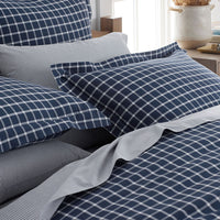 Classic Stripes and Plaids Cool Yarn-Dyed Cotton Percale Sham - Windowpane Blue, Standard,Windowpane Blue