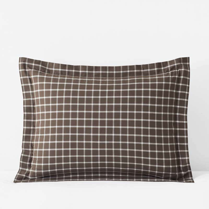 Classic Stripes and Plaids Cool Yarn-Dyed Cotton Percale Sham - Windowpane Brown, Standard,Windowpane Brown